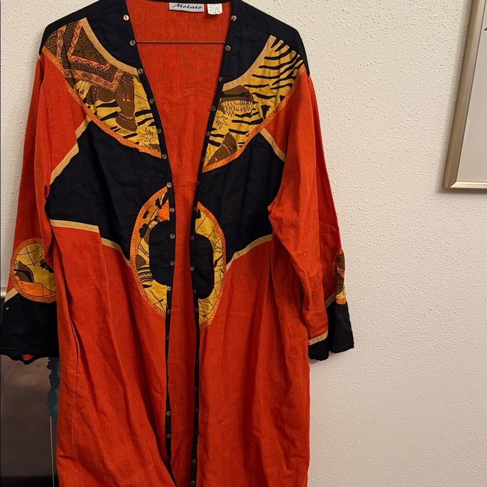Orange and Black Patterned Molato Vintage Kimono Coat